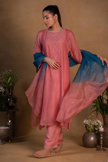 Buy Pants And Pajamas Blue Organza Sequins, Zardozi Work Ombre Embroidered Dupatta Online at Aza Fashions Buy_Pants And Pajamas_Blue Organza Sequins, Zardozi Work Ombre Embroidered Dupatta _Online_at_Aza_Fashions