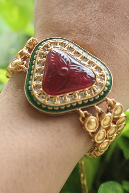 Gold finish Ruby Red & AD stone Bracelet GL-BA1795-65