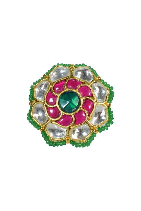 Buy_Tizora_White Pearls, Beads Pachi Kundan Ring _Online_at_Aza_Fashions
