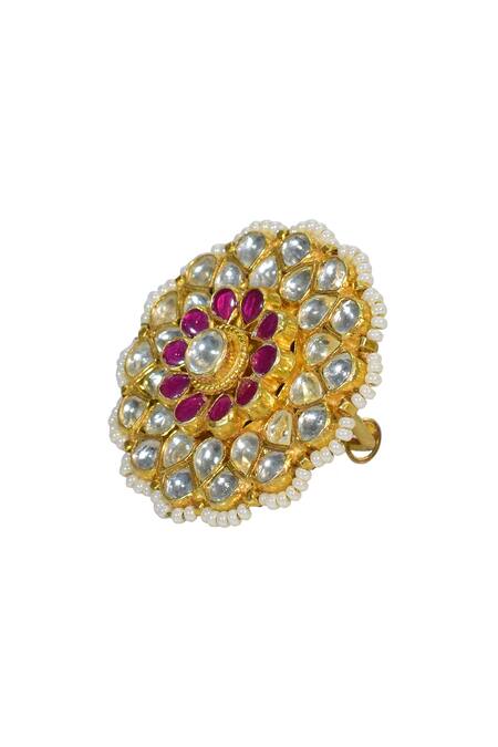 Tizora White Diamonds, Pearls Classic Ethnic Pachi Kundan Ring Online at Aza Fashions Tizora_White Diamonds, Pearls Classic Ethnic Pachi Kundan Ring _Online_at_Aza_Fashions