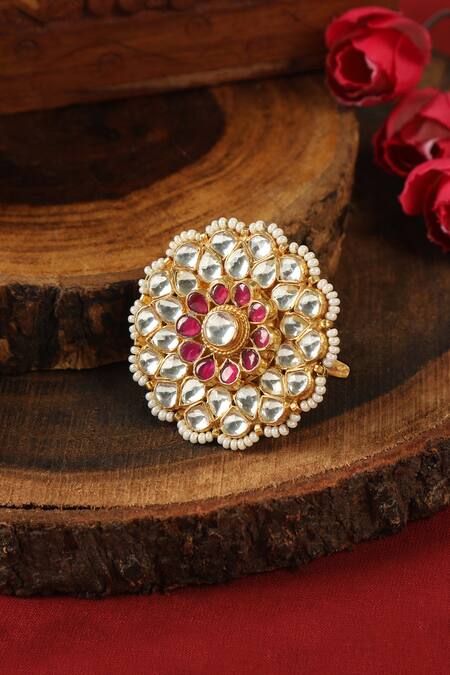 Buy Tizora White Diamonds, Pearls Classic Ethnic Pachi Kundan Ring Online at Aza Fashions Buy_Tizora_White Diamonds, Pearls Classic Ethnic Pachi Kundan Ring _Online_at_Aza_Fashions