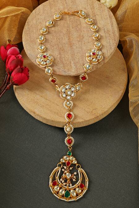 Tizora White Kundan Mathapatti Online at Aza Fashions Tizora_White Kundan Mathapatti _Online_at_Aza_Fashions