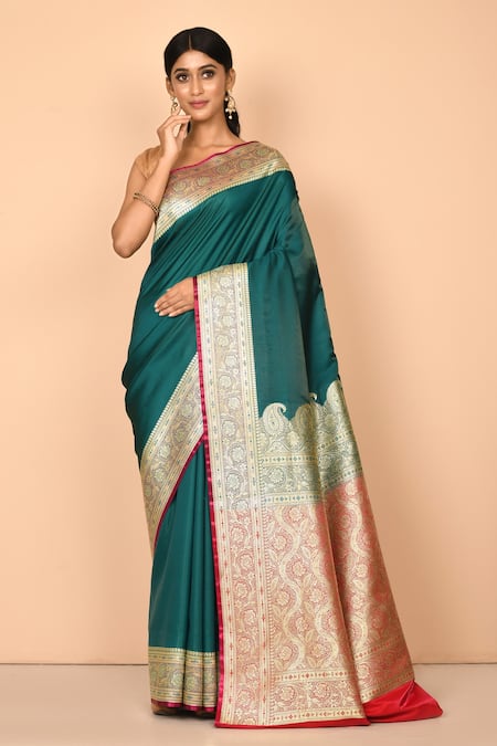Nazaakat by Samara Singh Green Banarasi Silk Handloom Woven Paisley Saree