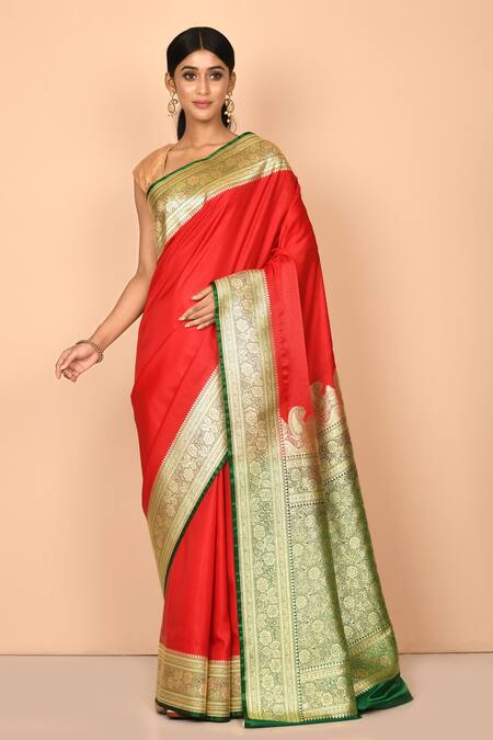 Nazaakat by Samara Singh Red Banarasi Silk Handloom Woven Paisley Saree