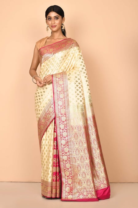 Arihant Rai Sinha Beige Floral Woven Banarasi Saree 