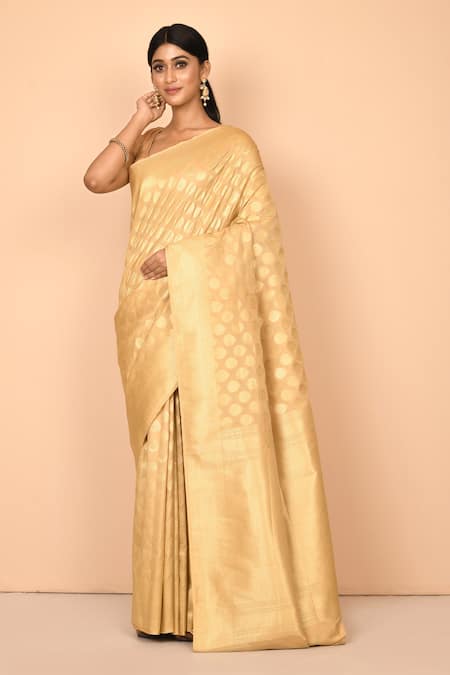 Nazaakat by Samara Singh White Banarasi Katan Silk Woven Floral Saree With Running Blouse