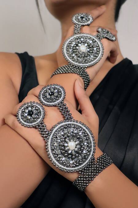 Shop_Vaidaan_Grey Beads Riza Hathphool - Single Pc _Online_at_Aza_Fashions