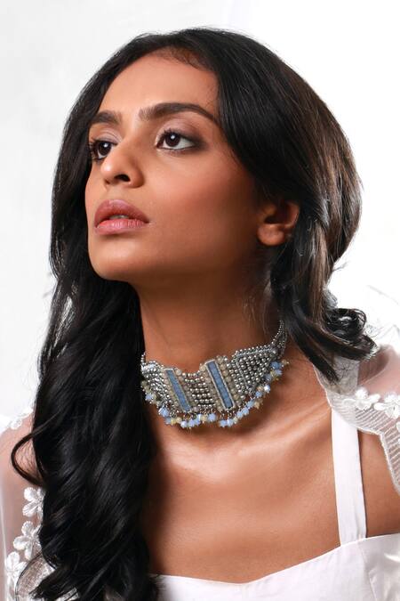 Buy_Vaidaan_Grey Vanam Choker _Online_at_Aza_Fashions