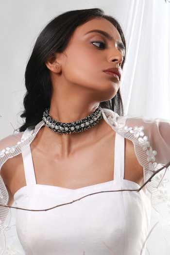 Shop_Vaidaan_Grey Idrissa Pearl Choker _Online_at_Aza_Fashions