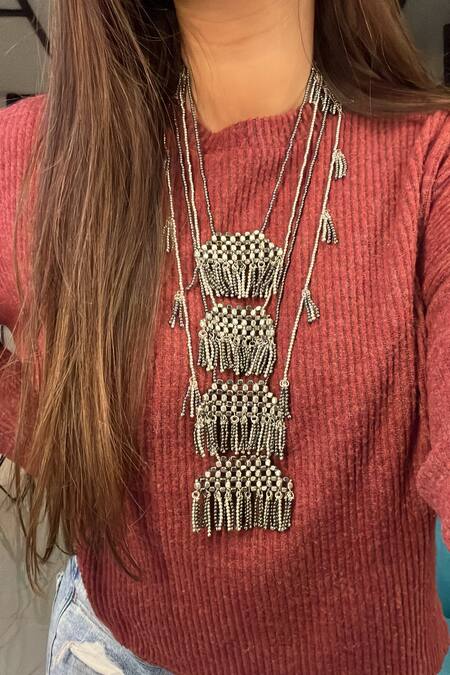 Vaidaan_Grey Smarana Necklace _Online_at_Aza_Fashions