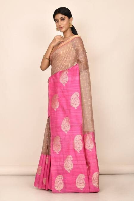 Khwaab By Sanjana Lakhani_Pink Kora Silk Woven Saree_Online_at_Aza_Fashions