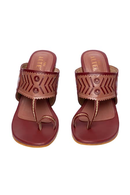 Shop The Alter Maroon Cut Work Amirah Kolhapuri Block Heels at Aza Fashions Shop_The Alter_Maroon Cut Work Amirah Kolhapuri Block Heels _at_Aza_Fashions