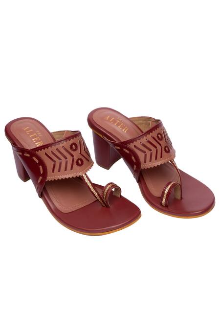 The Alter Maroon Cut Work Amirah Kolhapuri Block Heels Online at Aza Fashions The Alter_Maroon Cut Work Amirah Kolhapuri Block Heels _Online_at_Aza_Fashions