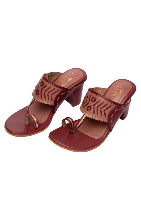 The Alter Maroon Cut Work Amirah Kolhapuri Block Heels at Aza Fashions The Alter_Maroon Cut Work Amirah Kolhapuri Block Heels _at_Aza_Fashions
