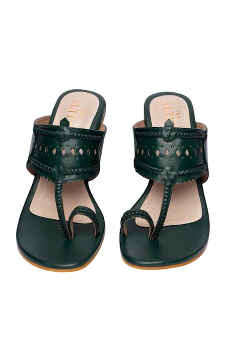 Shop The Alter Green Cut Work Amirah Kolhapuri Block Heels at Aza Fashions Shop_The Alter_Green Cut Work Amirah Kolhapuri Block Heels _at_Aza_Fashions