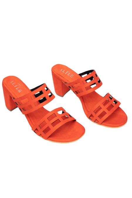 The Alter Orange Eleanor Lasercut Block Heels Online at Aza Fashions The Alter_Orange Eleanor Lasercut Block Heels _Online_at_Aza_Fashions