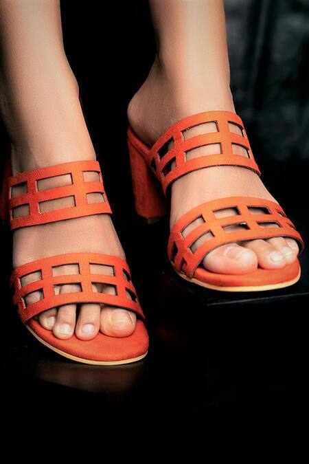 Buy The Alter Orange Eleanor Lasercut Block Heels Online at Aza Fashions Buy_The Alter_Orange Eleanor Lasercut Block Heels _Online_at_Aza_Fashions