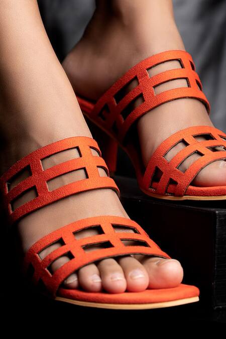 Shop The Alter Orange Eleanor Lasercut Block Heels Online at Aza Fashions Shop_The Alter_Orange Eleanor Lasercut Block Heels _Online_at_Aza_Fashions