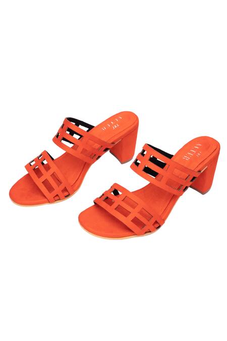 The Alter Orange Eleanor Lasercut Block Heels at Aza Fashions The Alter_Orange Eleanor Lasercut Block Heels _at_Aza_Fashions