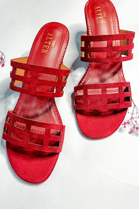 Shop The Alter Maroon Eleanor Lasercut Block Heels at Aza Fashions Shop_The Alter_Maroon Eleanor Lasercut Block Heels _at_Aza_Fashions