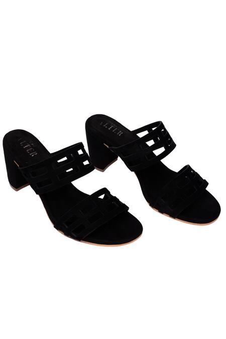 The Alter Black Eleanor Lasercut Block Heels Online at Aza Fashions The Alter_Black Eleanor Lasercut Block Heels _Online_at_Aza_Fashions