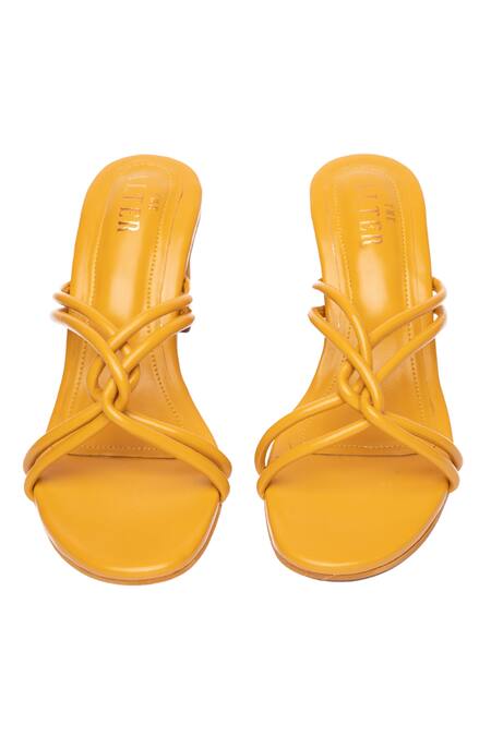 Shop The Alter Yellow Knotted Strappy Block Heels at Aza Fashions Shop_The Alter_Yellow Knotted Strappy Block Heels _at_Aza_Fashions