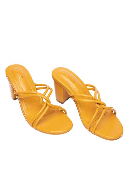 The Alter Yellow Knotted Strappy Block Heels Online at Aza Fashions The Alter_Yellow Knotted Strappy Block Heels _Online_at_Aza_Fashions