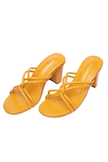 The Alter Yellow Knotted Strappy Block Heels at Aza Fashions The Alter_Yellow Knotted Strappy Block Heels _at_Aza_Fashions