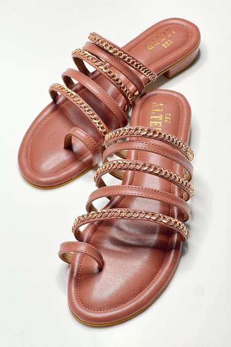 Buy Pink Chain Embellished Strappy Flats by THE ALTER Online at