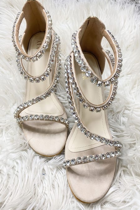 Shop The Alter Beige Rhinestones Serena Embellished Strappy Stilettoes at Aza Fashions Shop_The Alter_Beige Rhinestones Serena Embellished Strappy Stilettoes _at_Aza_Fashions