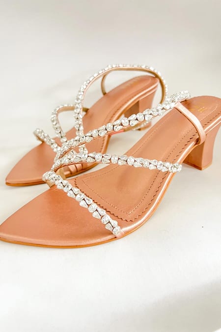 Shop The Alter Gold Rhinestones Kiara Embellished Strappy Block Heels at Aza Fashions Shop_The Alter_Gold Rhinestones Kiara Embellished Strappy Block Heels _at_Aza_Fashions