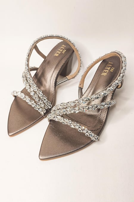 Shop The Alter Silver Rhinestones Kiara Embellished Strappy Block Heels at Aza Fashions Shop_The Alter_Silver Rhinestones Kiara Embellished Strappy Block Heels _at_Aza_Fashions