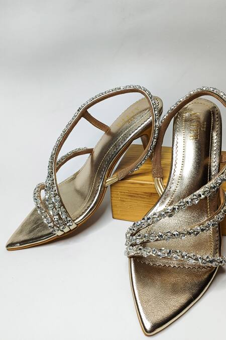 Shop The Alter Gold Rhinestones Kiara Embellished Strappy Stilettoes Online at Aza Fashions Shop_The Alter_Gold Rhinestones Kiara Embellished Strappy Stilettoes _Online_at_Aza_Fashions