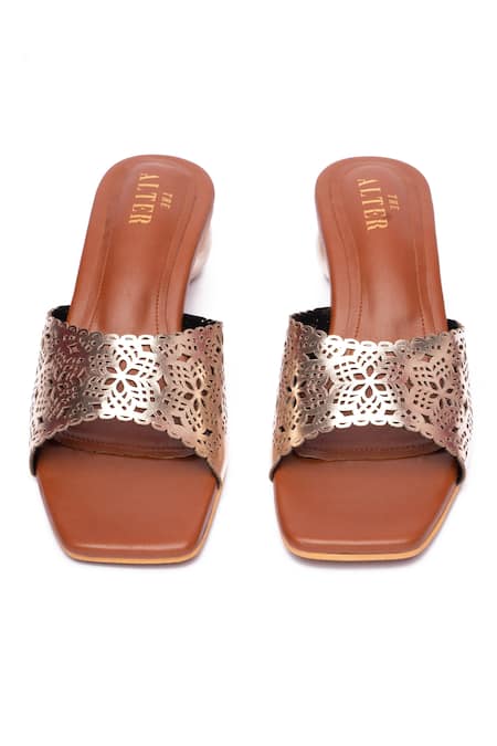 Shop The Alter Gold Akira Lasercut Block Heels at Aza Fashions Shop_The Alter_Gold Akira Lasercut Block Heels _at_Aza_Fashions