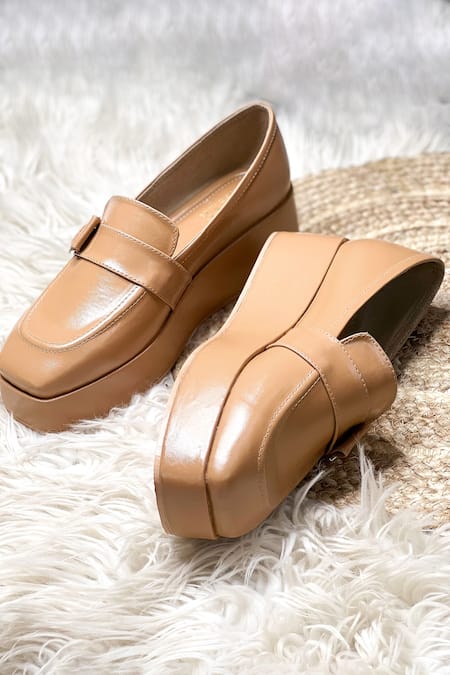 The Alter Beige Buckles Tessa Detail Platform Loafers Online at Aza Fashions The Alter_Beige Buckles Tessa Detail Platform Loafers _Online_at_Aza_Fashions