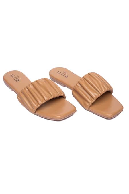 The Alter Beige Ruched Strap Sliders Online at Aza Fashions The Alter_Beige Ruched Strap Sliders _Online_at_Aza_Fashions
