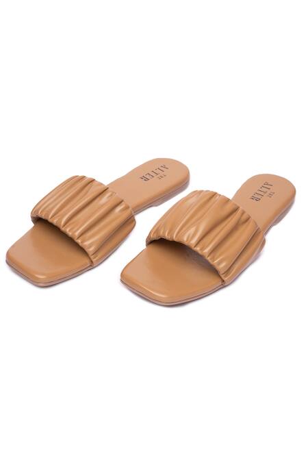 The Alter Beige Ruched Strap Sliders at Aza Fashions The Alter_Beige Ruched Strap Sliders _at_Aza_Fashions