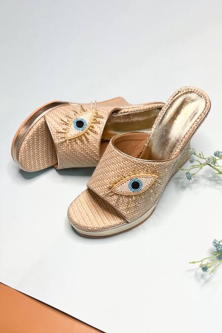 Buy The Alter Beige Embroidery Evil Eye Jute Wedges Online at Aza Fashions Buy_The Alter_Beige Embroidery Evil Eye Jute Wedges _Online_at_Aza_Fashions