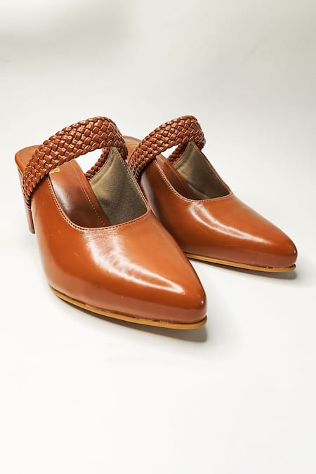 Shop The Alter Brown Woven Pointed Toe Block Heels at Aza Fashions Shop_The Alter_Brown Woven Pointed Toe Block Heels _at_Aza_Fashions