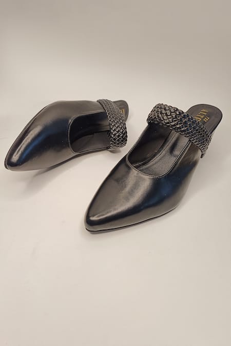 Shop The Alter Black Woven Pointed Toe Block Heels at Aza Fashions Shop_The Alter_Black Woven Pointed Toe Block Heels _at_Aza_Fashions