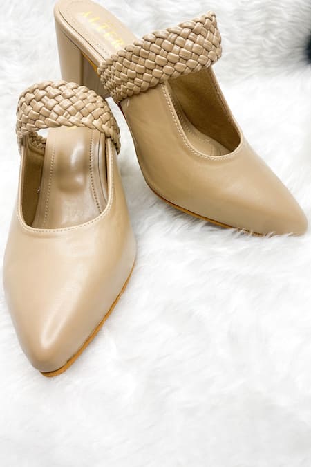Shop The Alter Beige Woven Pointed Toe Block Heels at Aza Fashions Shop_The Alter_Beige Woven Pointed Toe Block Heels _at_Aza_Fashions