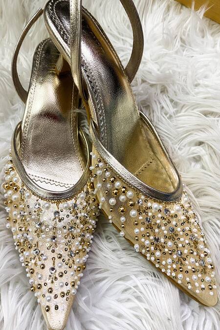 Buy The Alter Gold Beads, Pearls Amara Embellished Stilettoe Heels Online at Aza Fashions Buy_The Alter_Gold Beads, Pearls Amara Embellished Stilettoe Heels _Online_at_Aza_Fashions