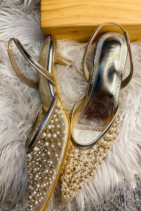 Shop The Alter Gold Beads, Pearls Amara Embellished Stilettoe Heels Online at Aza Fashions Shop_The Alter_Gold Beads, Pearls Amara Embellished Stilettoe Heels _Online_at_Aza_Fashions