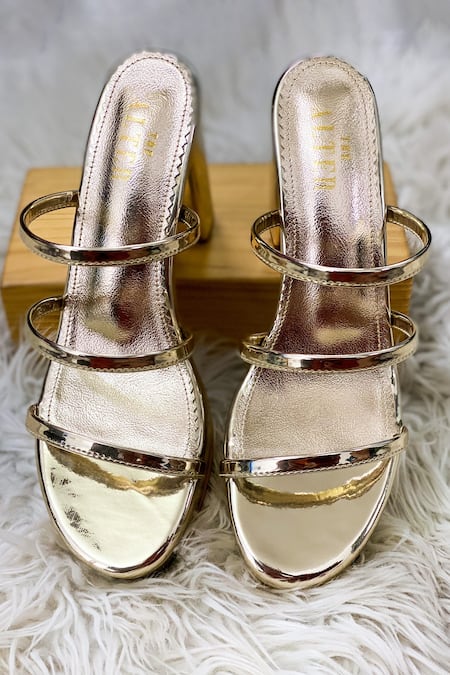 Shop The Alter Gold Diva Strappy Block Heels at Aza Fashions Shop_The Alter_Gold Diva Strappy Block Heels _at_Aza_Fashions