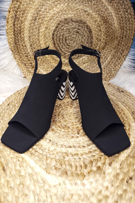 Shop The Alter Black Print Freeda Statement Block Heels at Aza Fashions Shop_The Alter_Black Print Freeda Statement Block Heels _at_Aza_Fashions