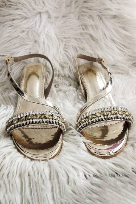 Buy_The Alter_Gold Rhinestones Izrah Embellished Block Heels _Online_at_Aza_Fashions