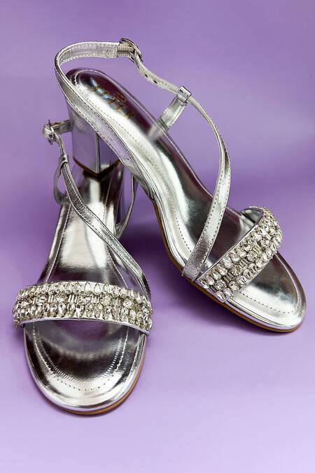 Buy The Alter Silver Embroidery Izrah Rhinestone Embellished Block Heels Online at Aza Fashions Buy_The Alter_Silver Embroidery Izrah Rhinestone Embellished Block Heels _Online_at_Aza_Fashions