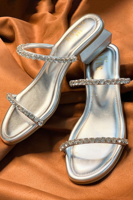Shop The Alter Silver Mysha Embellished Block Heels at Aza Fashions Shop_The Alter_Silver Mysha Embellished Block Heels _at_Aza_Fashions