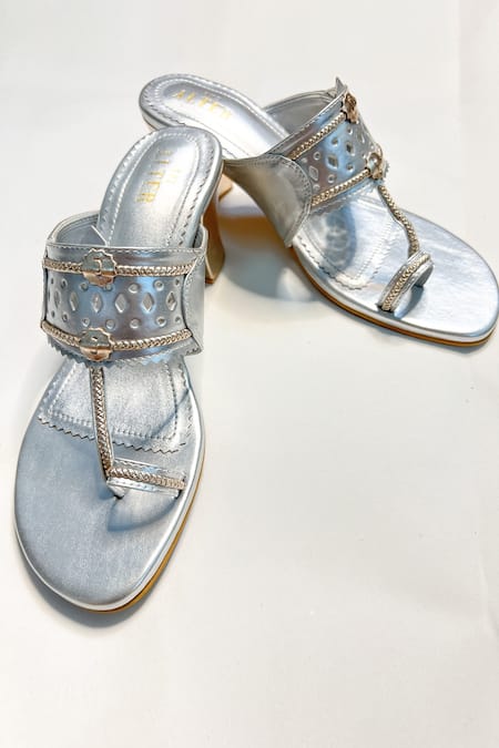 Shop The Alter Silver Cut Work Myra Kolhapuri Block Heels at Aza Fashions Shop_The Alter_Silver Cut Work Myra Kolhapuri Block Heels _at_Aza_Fashions