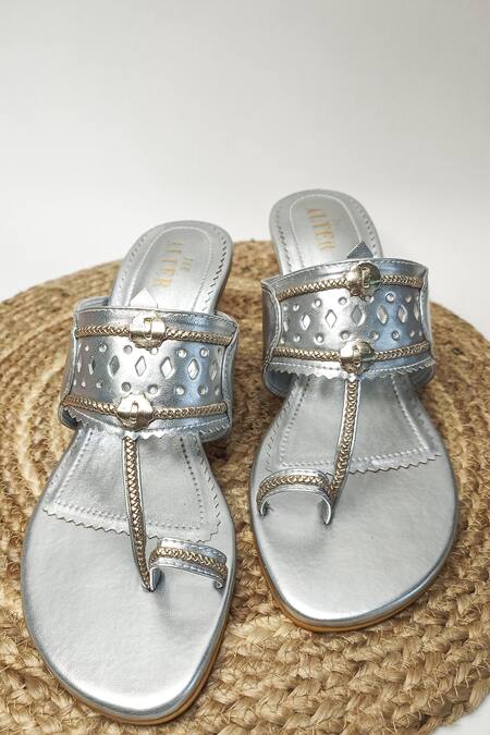 The Alter Silver Cut Work Myra Kolhapuri Block Heels Online at Aza Fashions The Alter_Silver Cut Work Myra Kolhapuri Block Heels _Online_at_Aza_Fashions